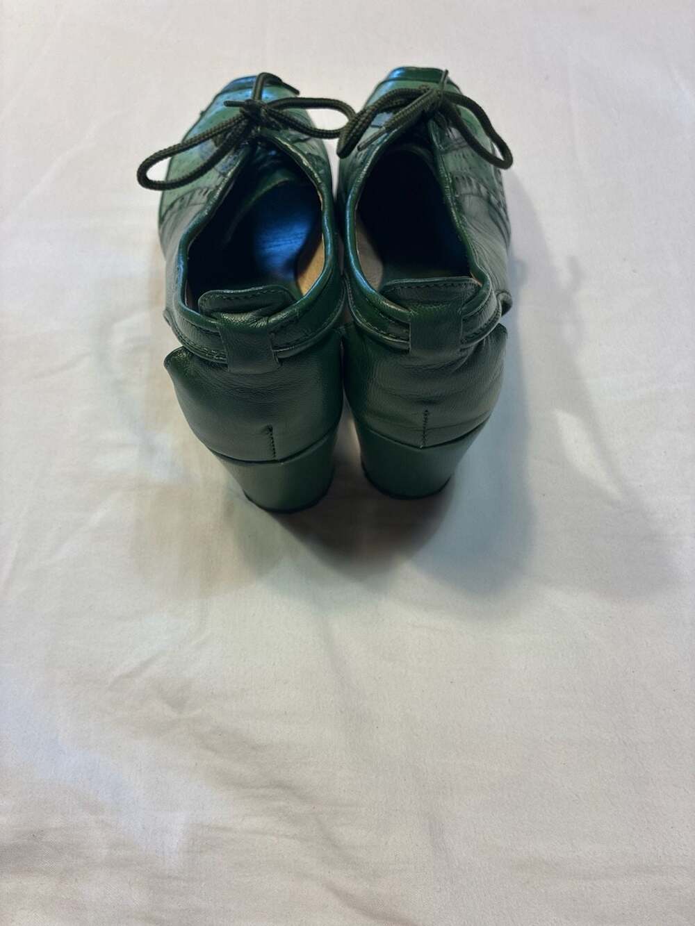 Re-Mix Vintage Shoes Spectator Green Leather Peep Toe Wedge Oxfords - Picture 3 of 11